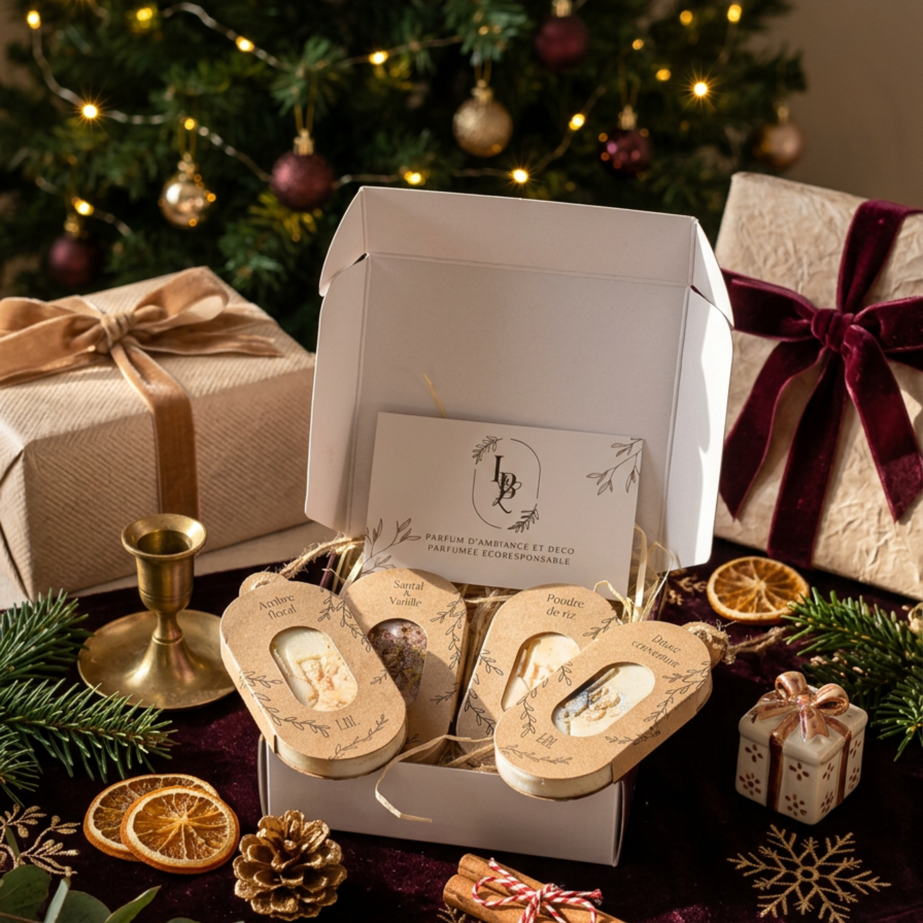 Coffret Les Bougies de Léa composé de 4 suspensions végétales parfumées Best seller pour se faire plaisir ou offrir à Noël ou anniversaire